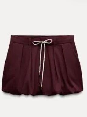 Zara Maroon burgundy Drawstring balloon bubble skirt